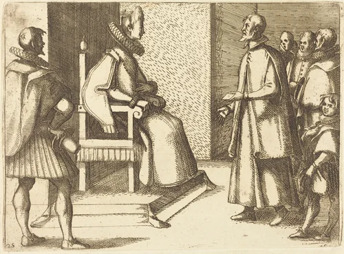 The Envoy of Tuscany Thanking the Queen by Jacques Callot, print, 1612