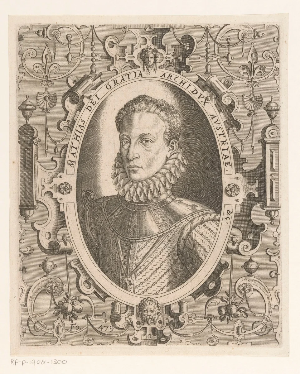 Portret van Matthias van Oostenrijk, Rooms-Duits keizer by Niccolò Nelli, print, 1569