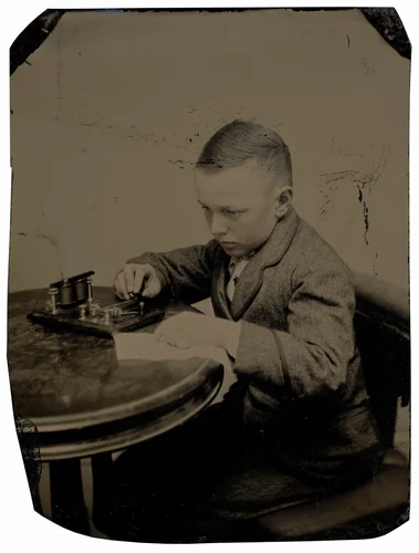 Portrait of a Telegrapher Boy by American 19th Century, photograph, 1800-1899