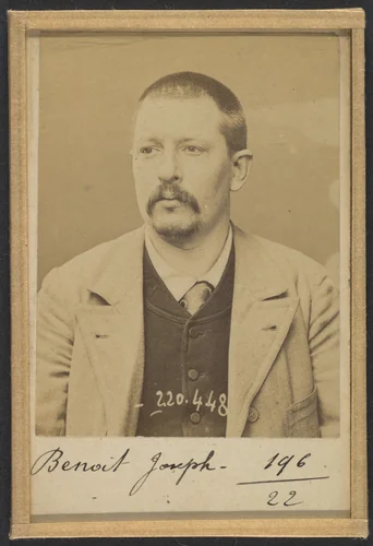 Benoit. Joseph, Alexandre. 33 ans, né le 9/6/61 à Paris XIIIe. Potier d'étain. Anarchiste. 2/7/94. by Alphonse Bertillon, photograph, 1894