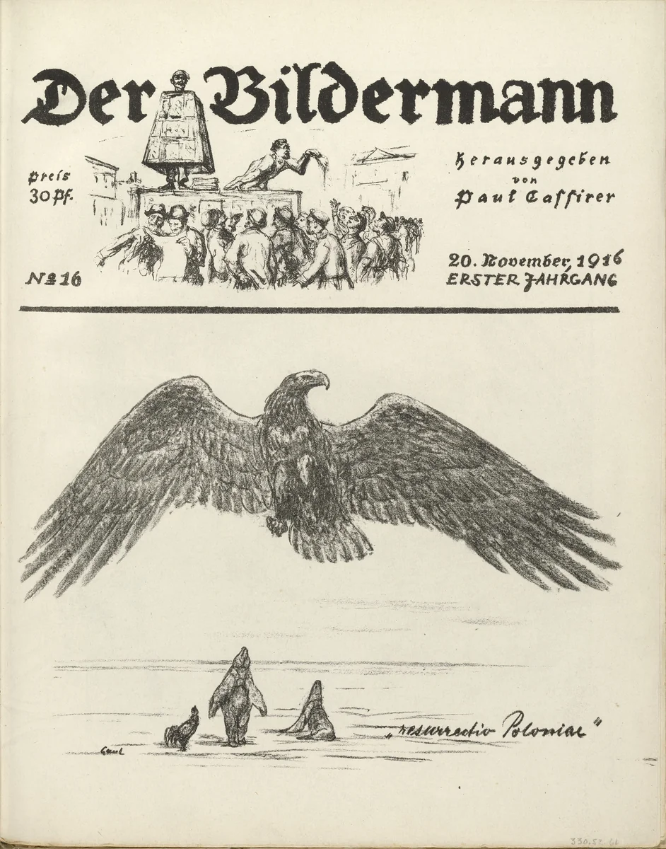 The Eagle (Der Adler) (front cover, folio 32) from the periodical Der Bildermann, vol. 1, no. 16 (Nov 1916) by August Gaul, periodical, 1916