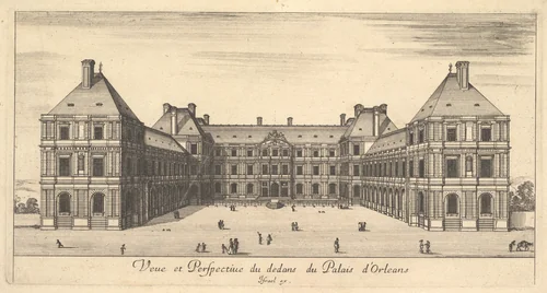 View and Perspective of the inside of the Palais d'Orleans, from "Various views of remarkable places in Italy and France" (Diverses vues d'endroits remarquables d'Italie et de France) by Stefano della Bella, print, 1649-1651
