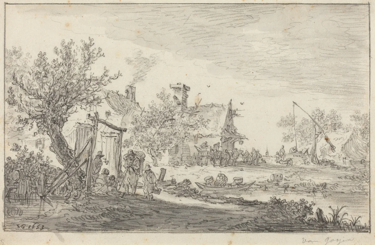 Wayside Inn by Jan van Goyen, drawing, 1653