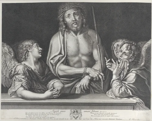 Ecce Homo with three angels by Gilles Rousselet, print, 1634-1686