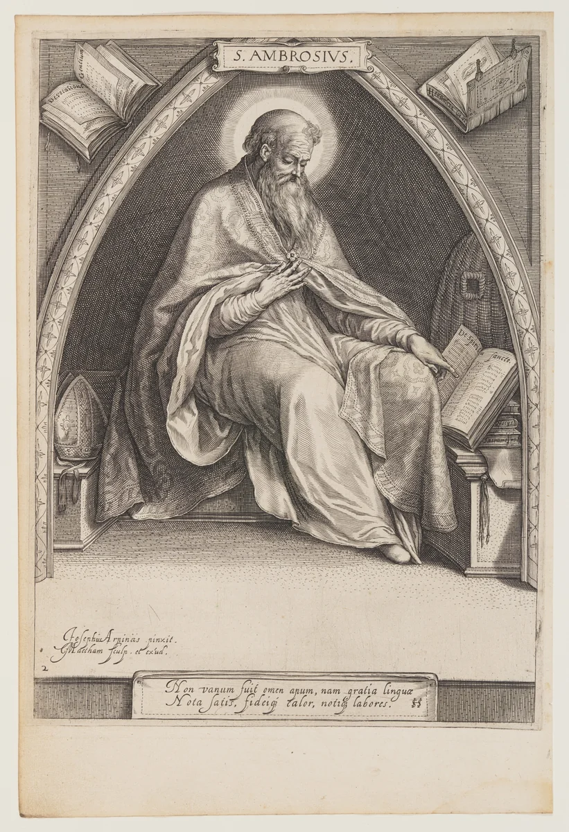 St Ambrose, from The Fathers of the Church by Jacob Matham, print, 1600