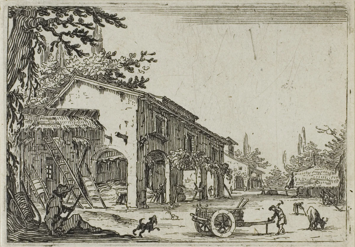 La Factoria (The Farm), from The Caprices by Jacques Callot, print, 1617-1627