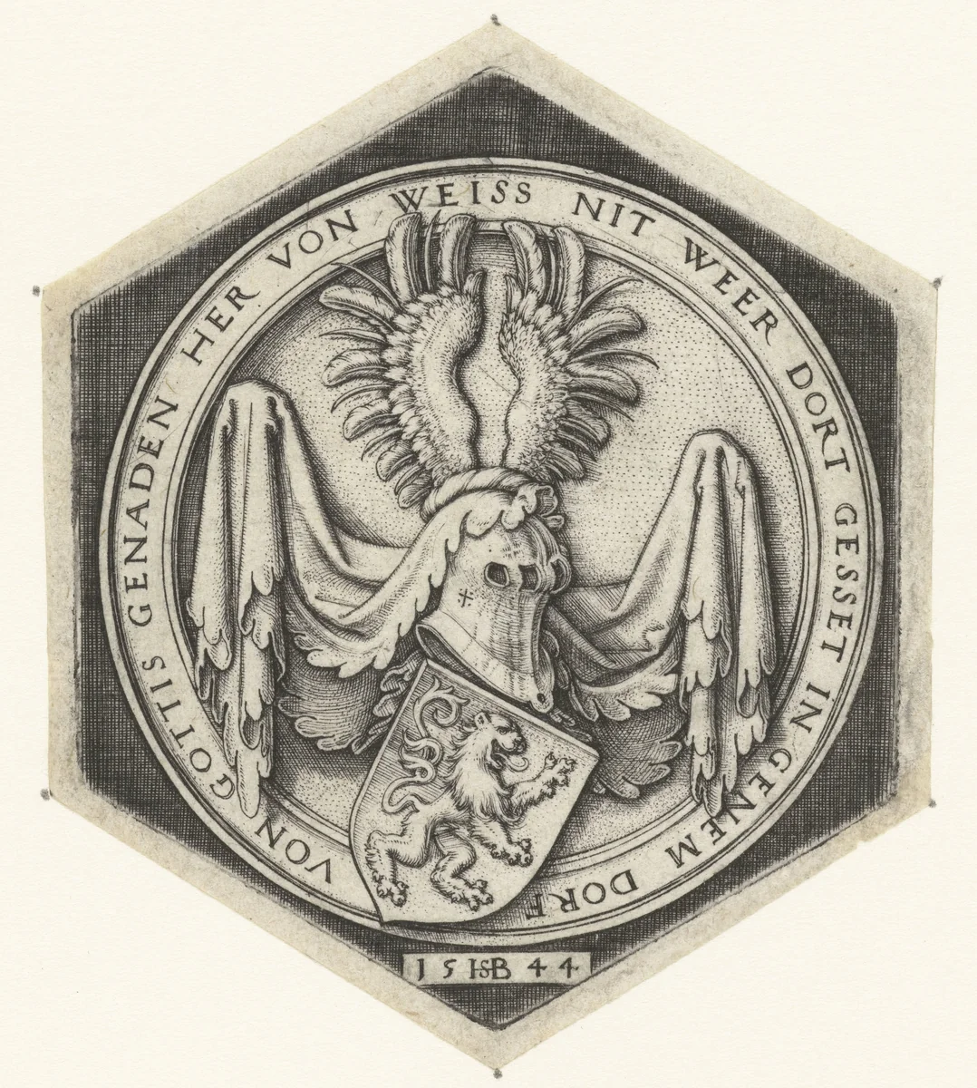 Wapen met een klimmende leeuw op een schild by Unknown, print, 1544