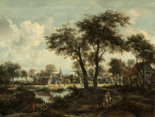 Village near a Pool by Meindert Hobbema, painting, 1670