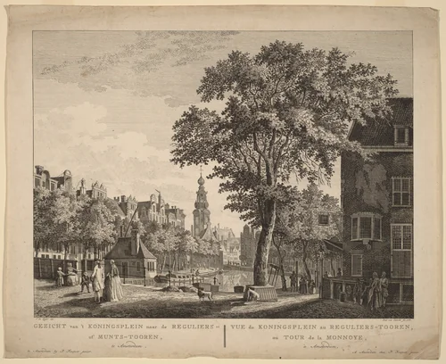 Gezicht van't Koningsplein naar de Reguliers of Munts-Tooren, Te Amsterdam by Paulus van Liender; Jan de Beyer, print, 1760