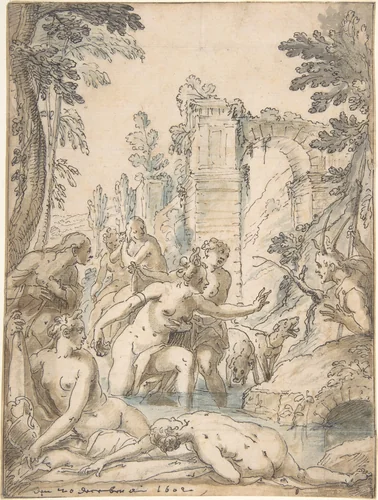 Diana and Actaeon by Georg Pecham, drawing, 1602