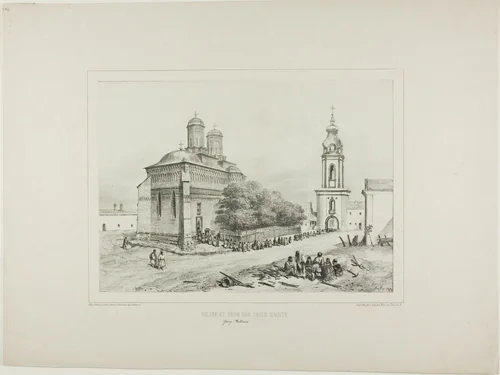 Church and Tower of Three Saints, Yassy, Modavia, July 19, 1837 by Denis Auguste Marie Raffet, print, 1840
