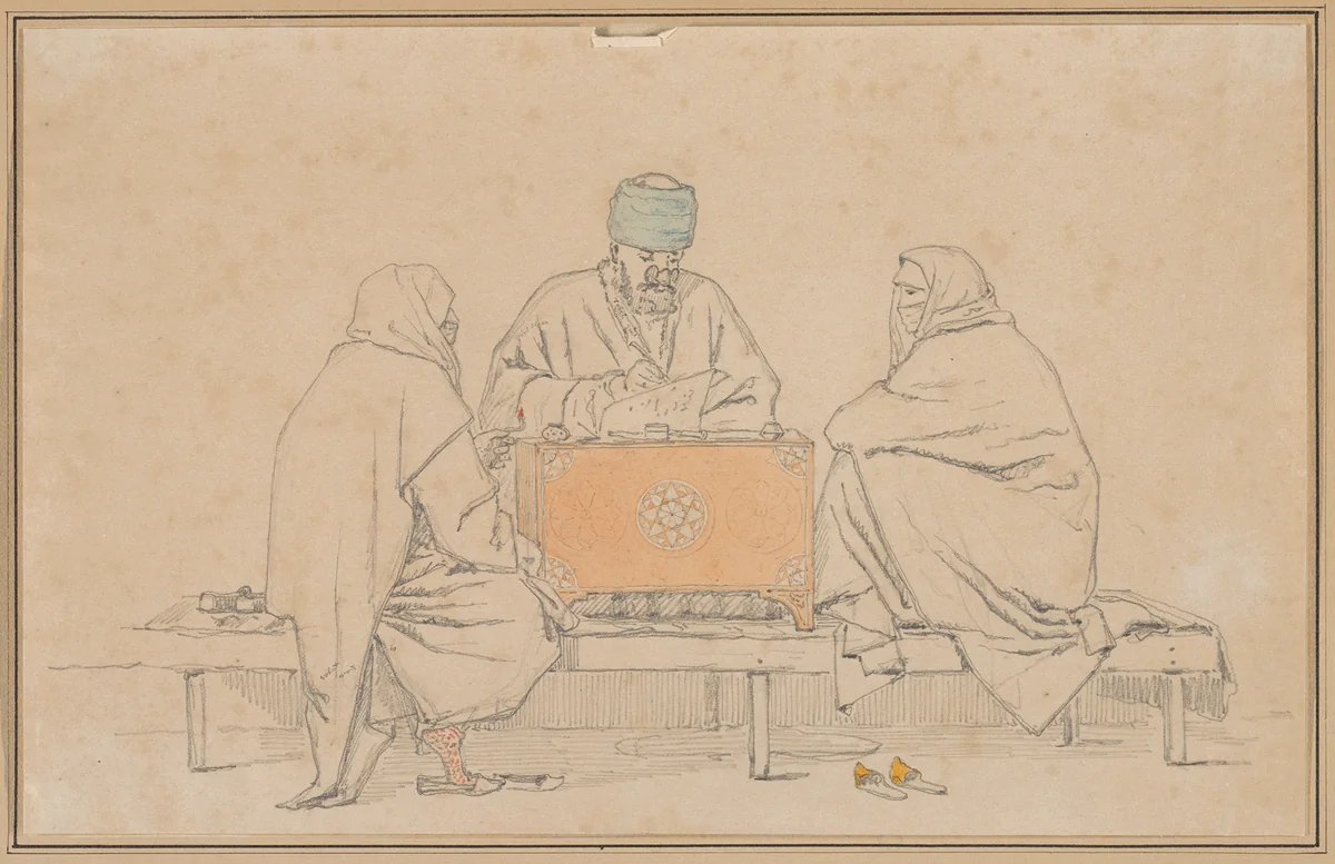 A Turkish Notary and Two Women by Martinus Rørbye, drawing, 1835-1836