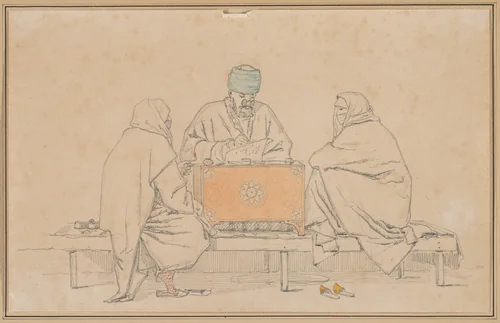 A Turkish Notary and Two Women by Martinus Rørbye, drawing, 1835-1836