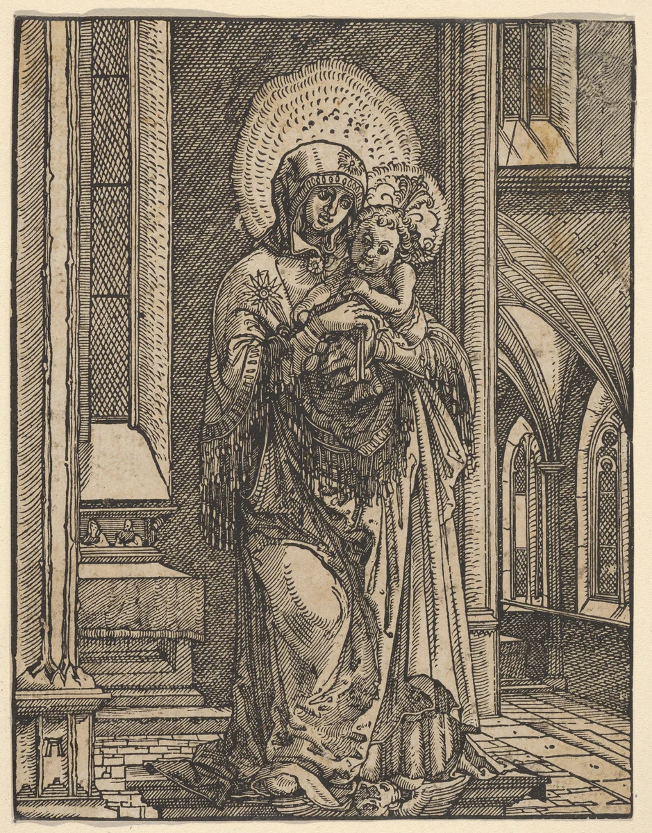 The Beautiful Virgin of Regensburg in a Church by Albrecht Altdorfer, print, 1500-1538
