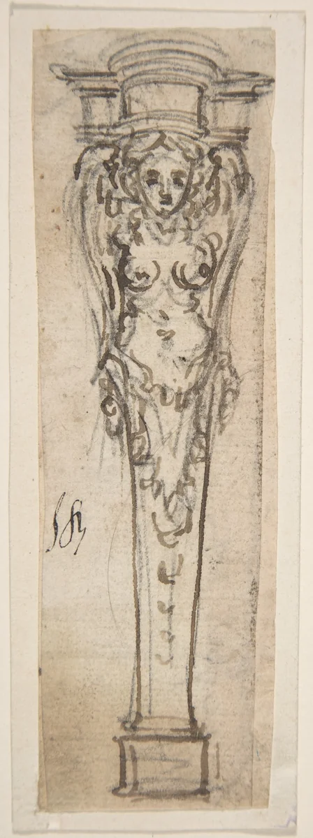 Design for a Term Shaped like a Winged Female Figure by Giovanni Battista Foggini, drawing, 1652-1725
