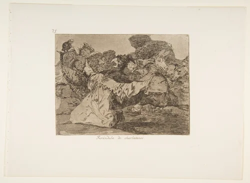 Plate 75 from "The Disasters of War" (Los Desastres de la Guerra): 'Charlatan's show' (Farándula de charlatanes) by Goya, print, 1814-1815