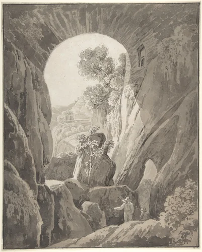 The Caves of Acradina near Syracuse in Sicily by Jacob Wilhelm Mechau, drawing, 1797