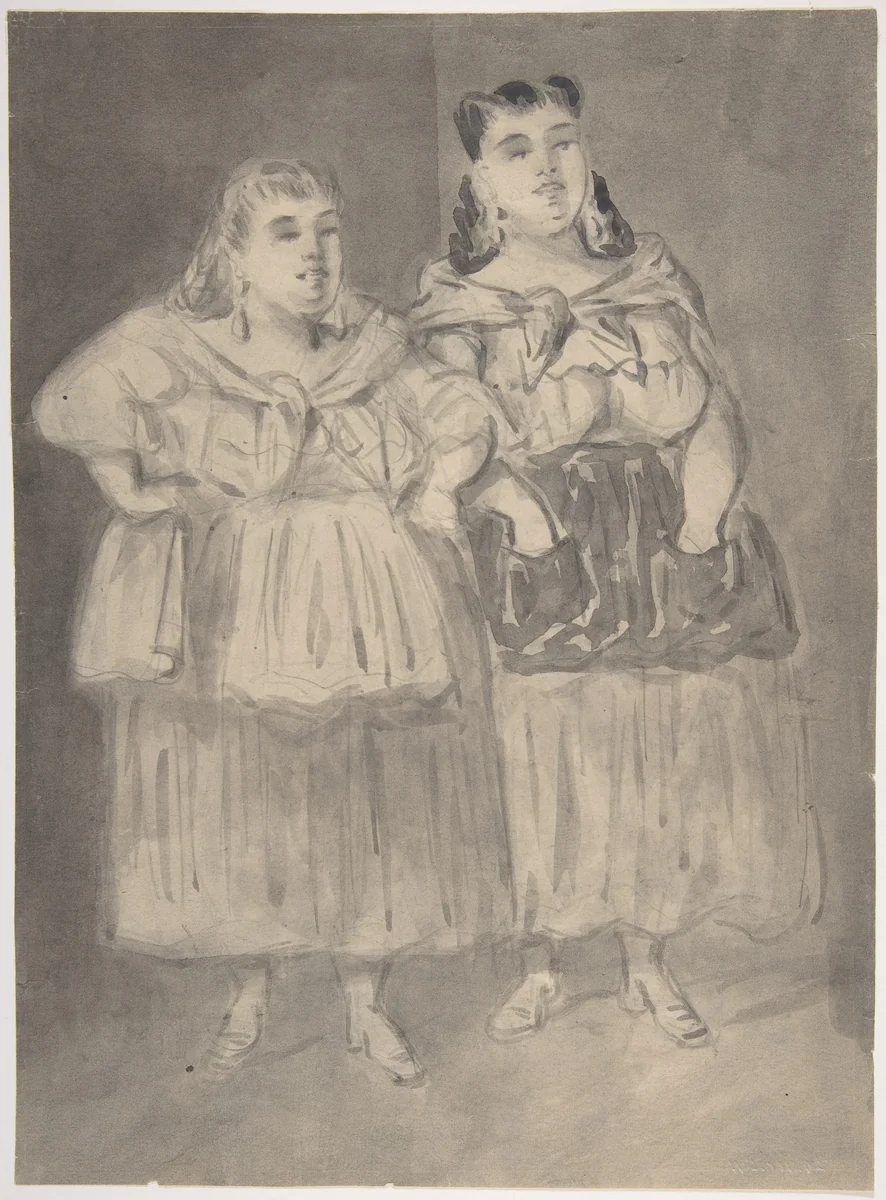 Two Fat Peasant Women by Constantin Guys, drawing, 1815-1892
