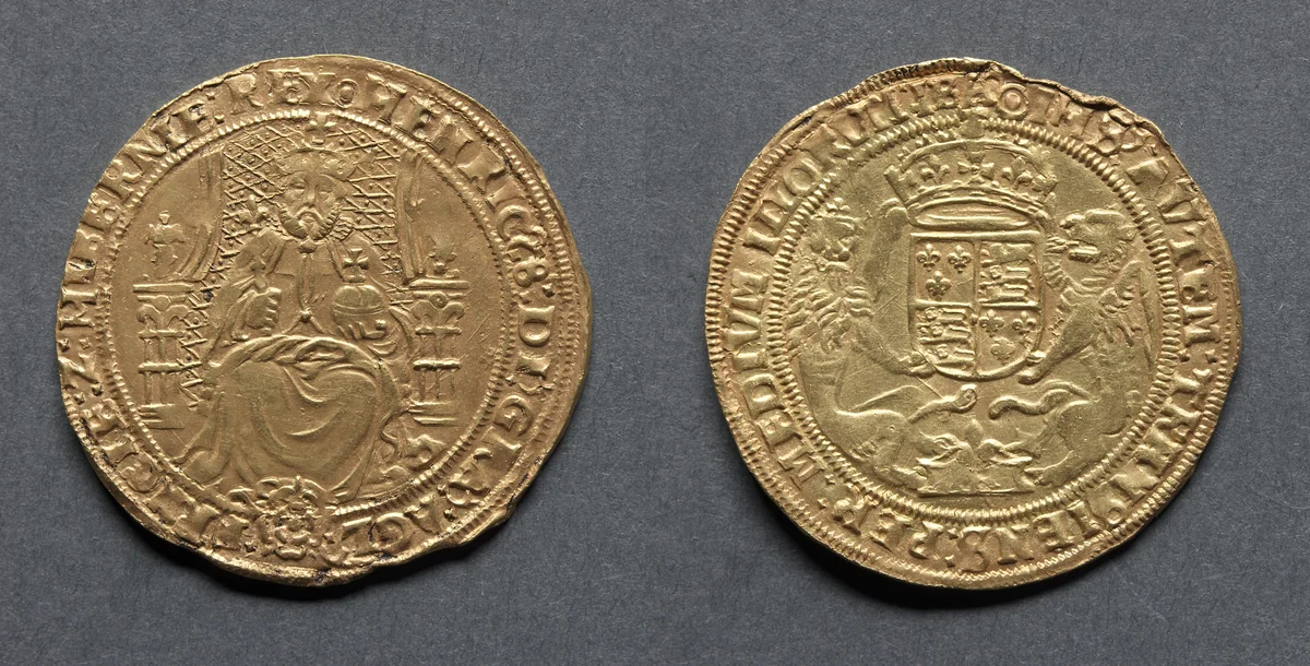 Half Sovereign: Henry VIII (obverse); Crowned Arms (reverse) by Unknown, metalwork, 1544-1547
