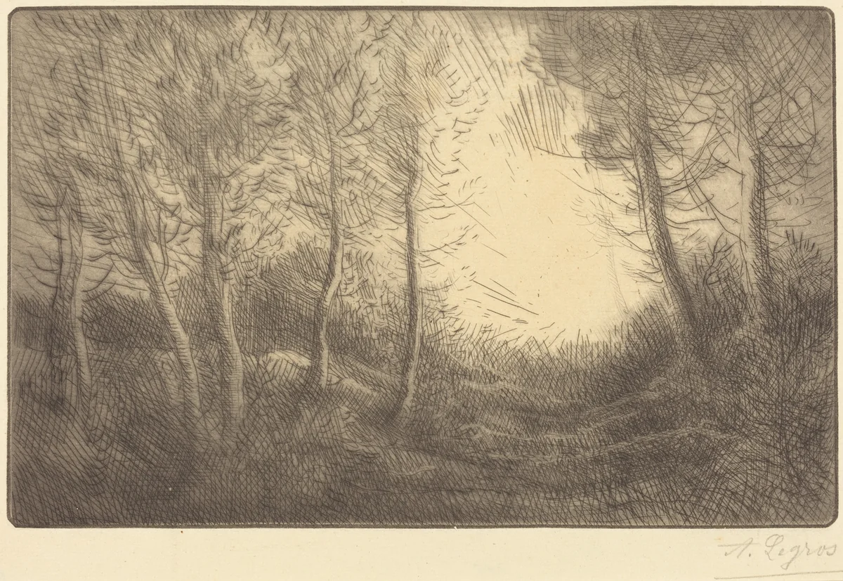 Sunrise, Woods of Clamard (Lever du soleil, bois de Clamard) by Alphonse Legros, print, 1837-1911