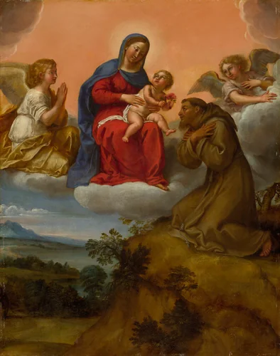 Virgin and Child Adored by Saint Francis by Francesco Albani, painting, 1600-1620