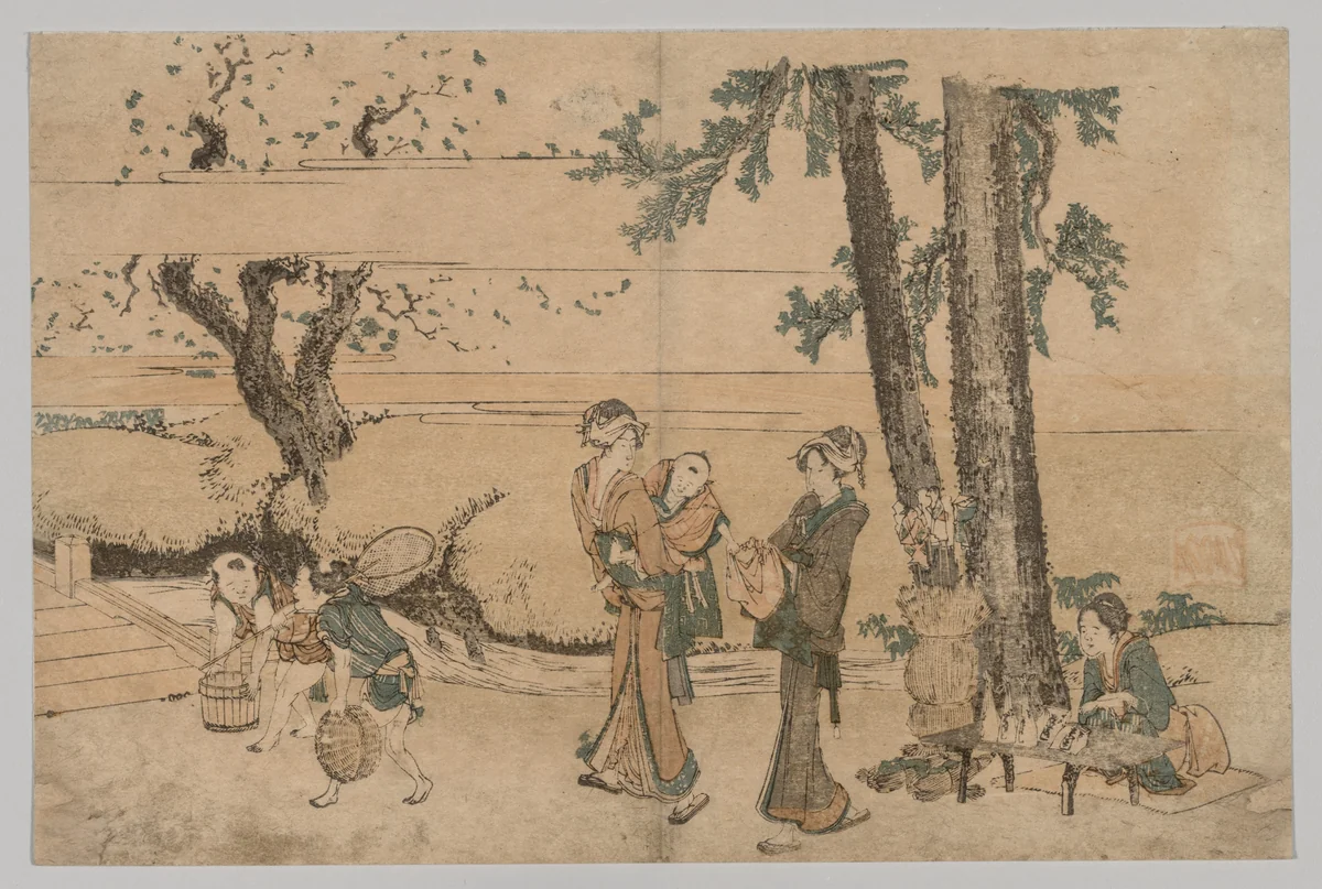 Group of Figures near a Brook by Katsushika Hokusai (葛飾 北斎), print, 1760-1849