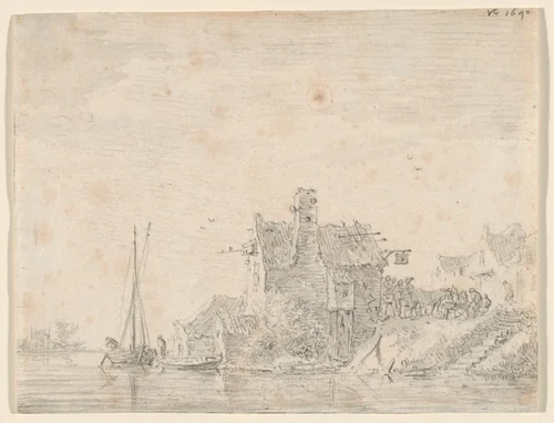 A Tavern by a River by Jan van Goyen, drawing, 1640