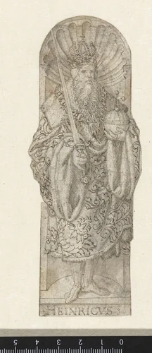 Duitse keizer Hendrik II in een nis by Heinrich Aldegrever, drawing, 1512-1558
