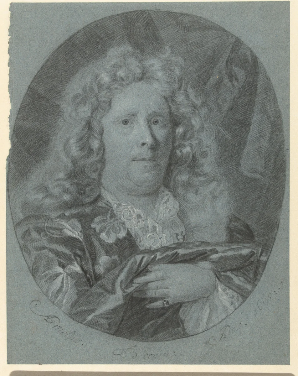 Zelfportret in ovaal by Arnold Boonen, drawing, 1695