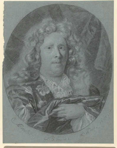 Zelfportret in ovaal by Arnold Boonen, drawing, 1695