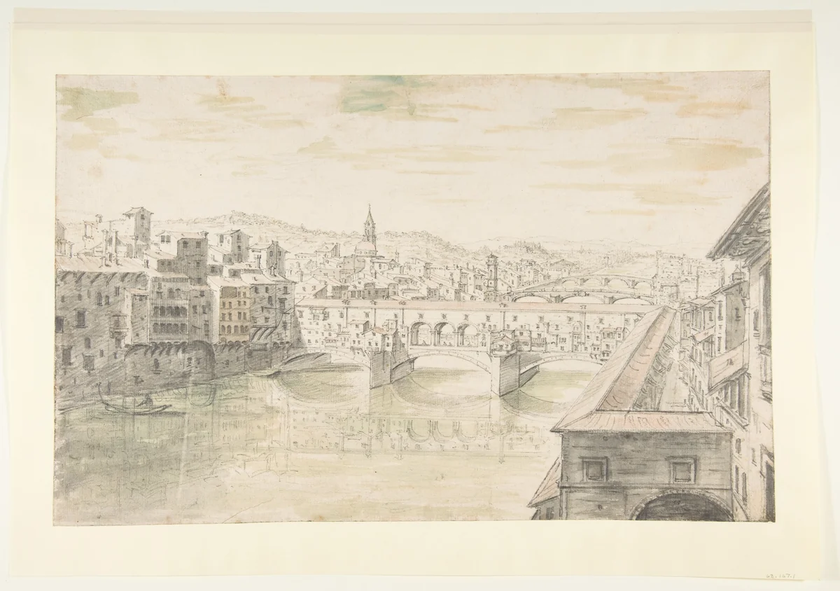 View of the Ponte Vecchio, Florence by Israel Silvestre, drawing, 1635-1691