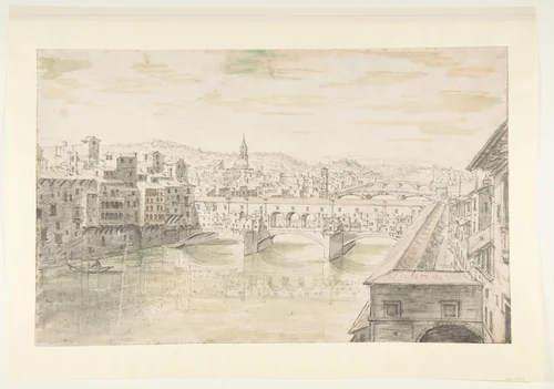 View of the Ponte Vecchio, Florence by Israel Silvestre, drawing, 1635-1691