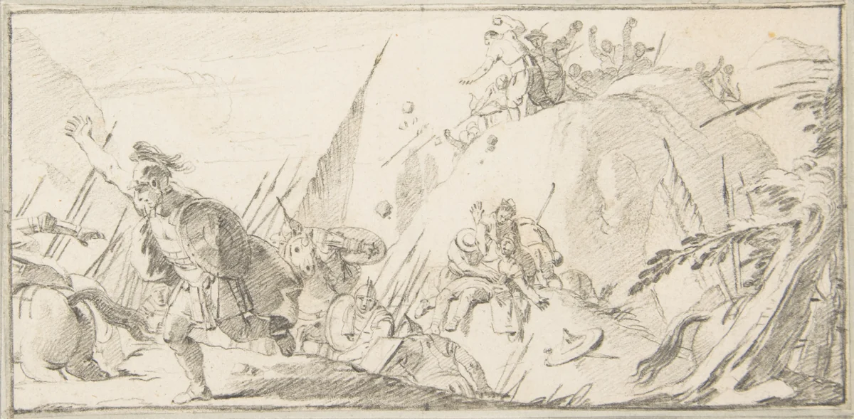 Illustration for a Book: Scene of Combat by Giovanni Battista Tiepolo, drawing, 1696-1770