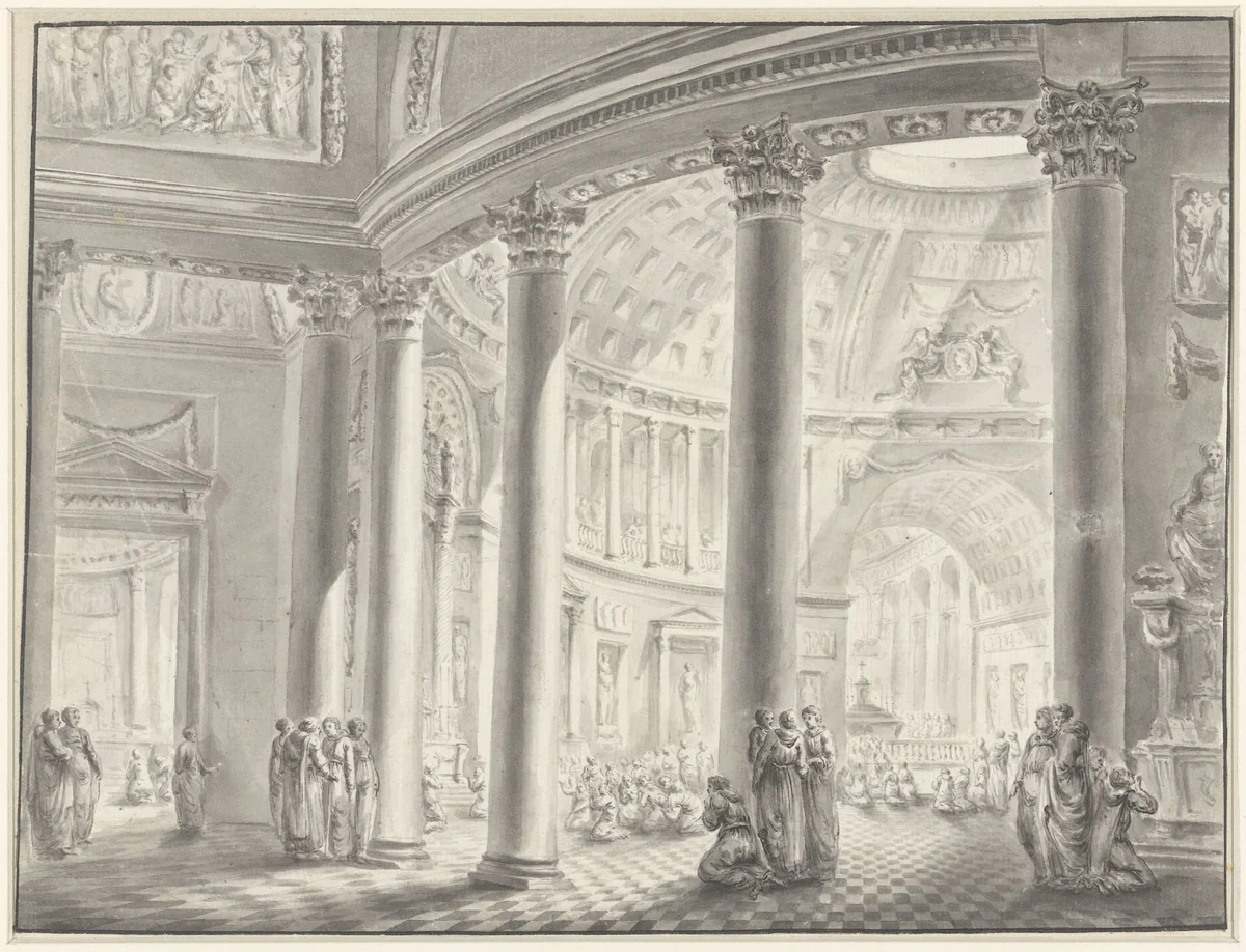 Interieur van een koepelkerk by Jacques François Blondel, drawing, 1715-1774