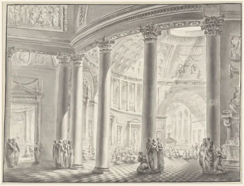 Interieur van een koepelkerk by Jacques François Blondel, drawing, 1715-1774