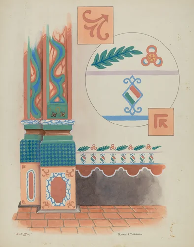 Pilaster and Sidewall in Church San Luis Rey Mission by Howard H. Sherman, index of american design, 1936
