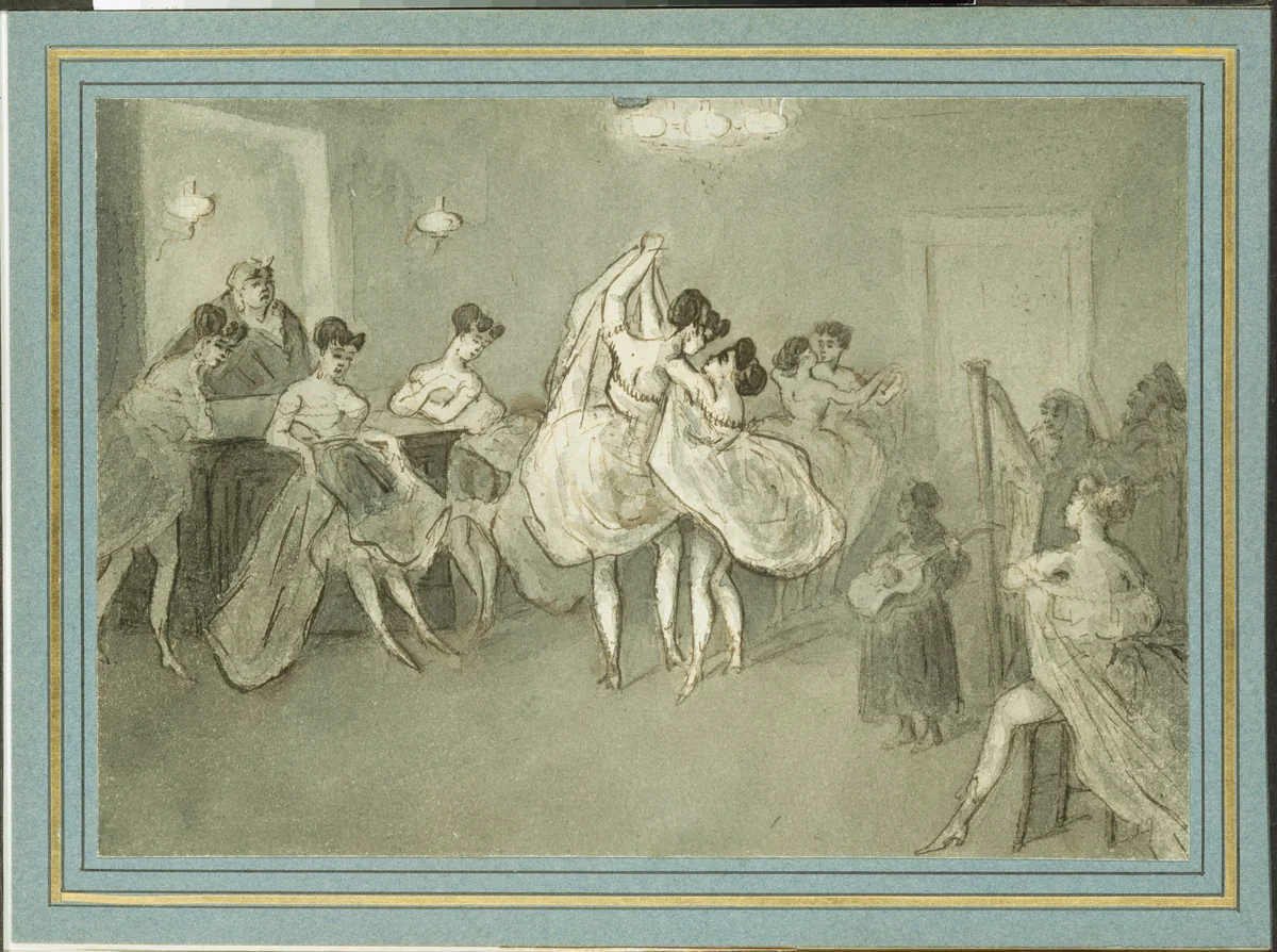 Women Dancing in a Brothel by Constantin Guys, drawing, 1865