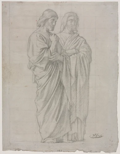 Two Standing Figures (Study for the Left Section of The Mission of the Apostles) by Hippolyte Jean Flandrin, drawing, 1860