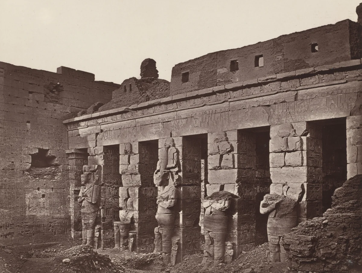 Osiride Columns in the First Court of the Great Temple by William de Wiveleslie Abney, photograph, 1876