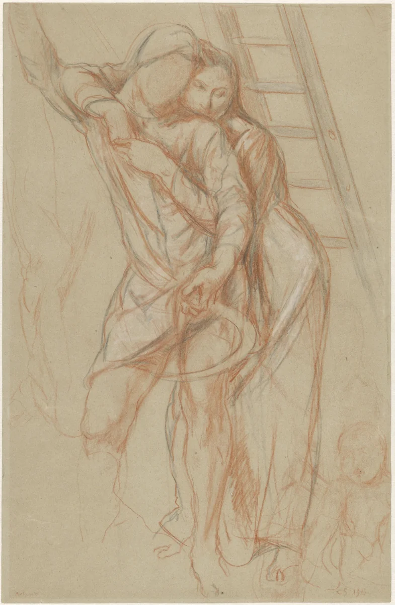 Vrouw omhelst een man leunend tegen een boom by Charles Haslewood Shannon, drawing, 1913