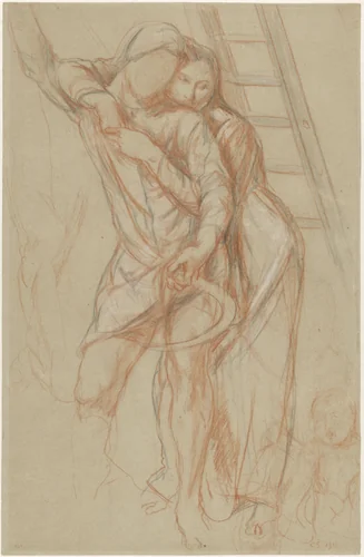 Vrouw omhelst een man leunend tegen een boom by Charles Haslewood Shannon, drawing, 1913