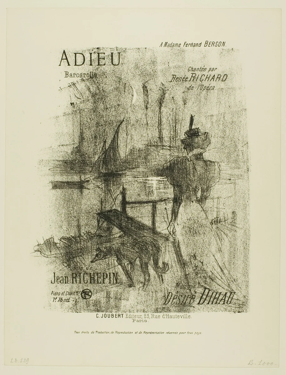Farewell, from Mélodies de Désiré Dihau by Henri de Toulouse-Lautrec, print, 1895